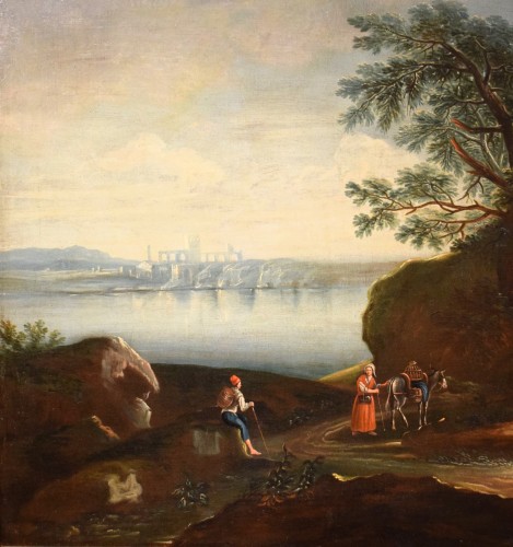 Paysage lacustre - Atelier Antonio Diziani (1737-1797) - Tableaux et dessins Style Louis XVI